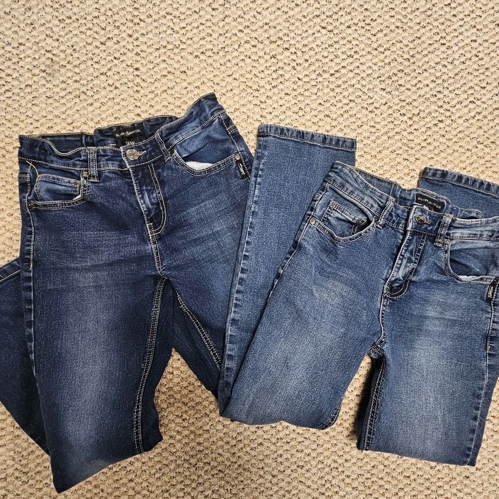 Lot of 2 - Silver Jeans Zane Garret Girls Size 10 Denim Cowboy Bootcut Jeans